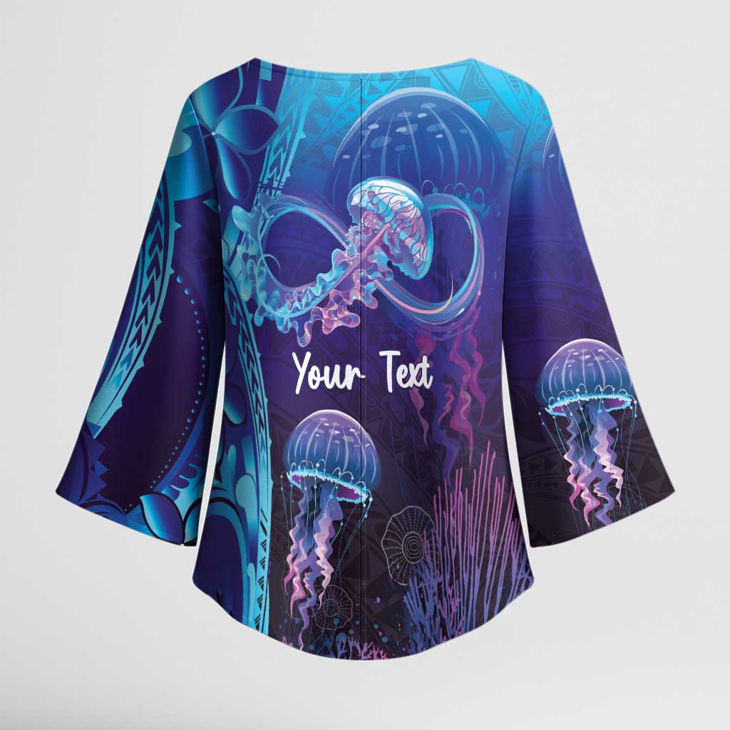 Polynesia Jellyfish Memorial Personalised Kimono Sleeve Blouse Infinity Jellies Polynesian Pattern