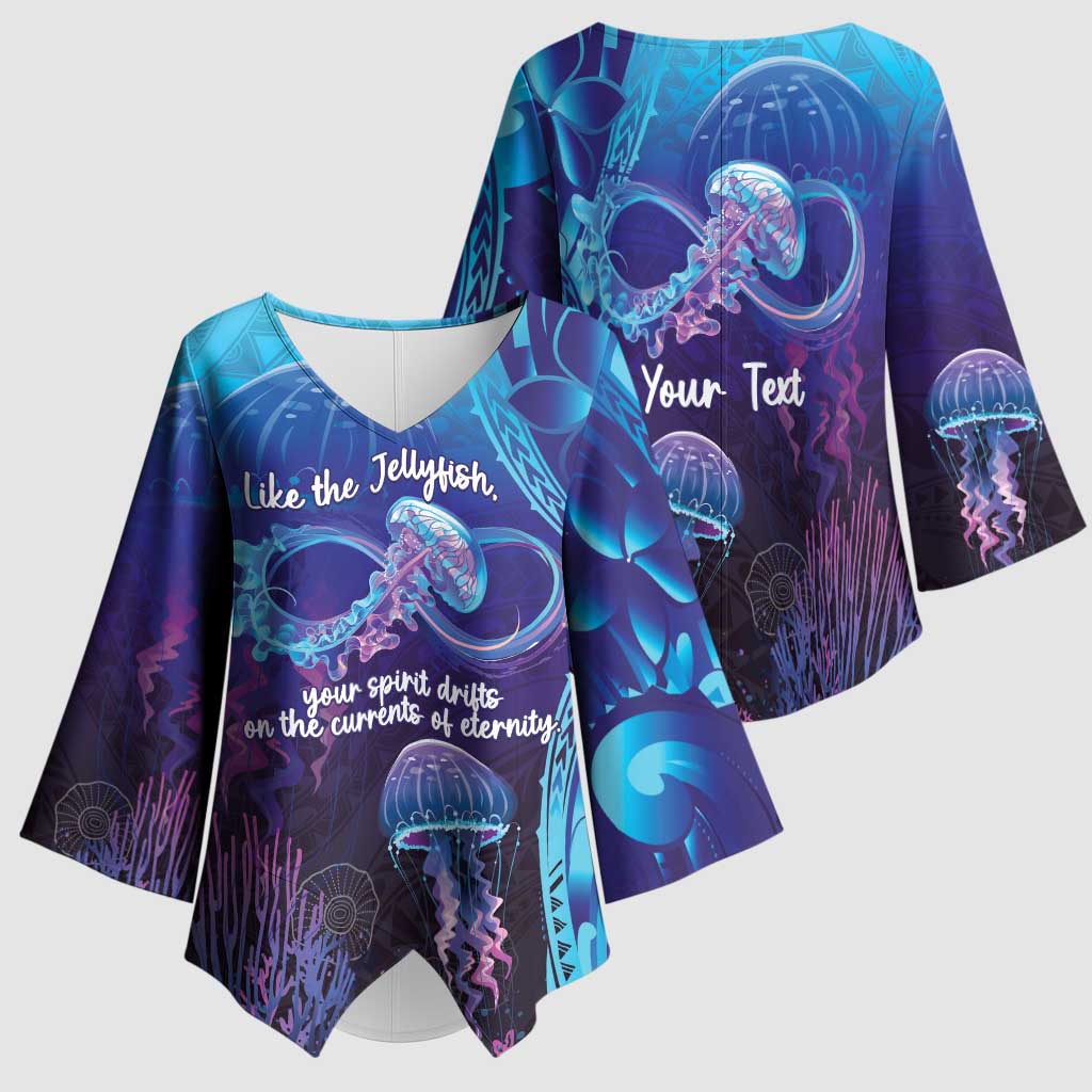 Polynesia Jellyfish Memorial Personalised Kimono Sleeve Blouse Infinity Jellies Polynesian Pattern