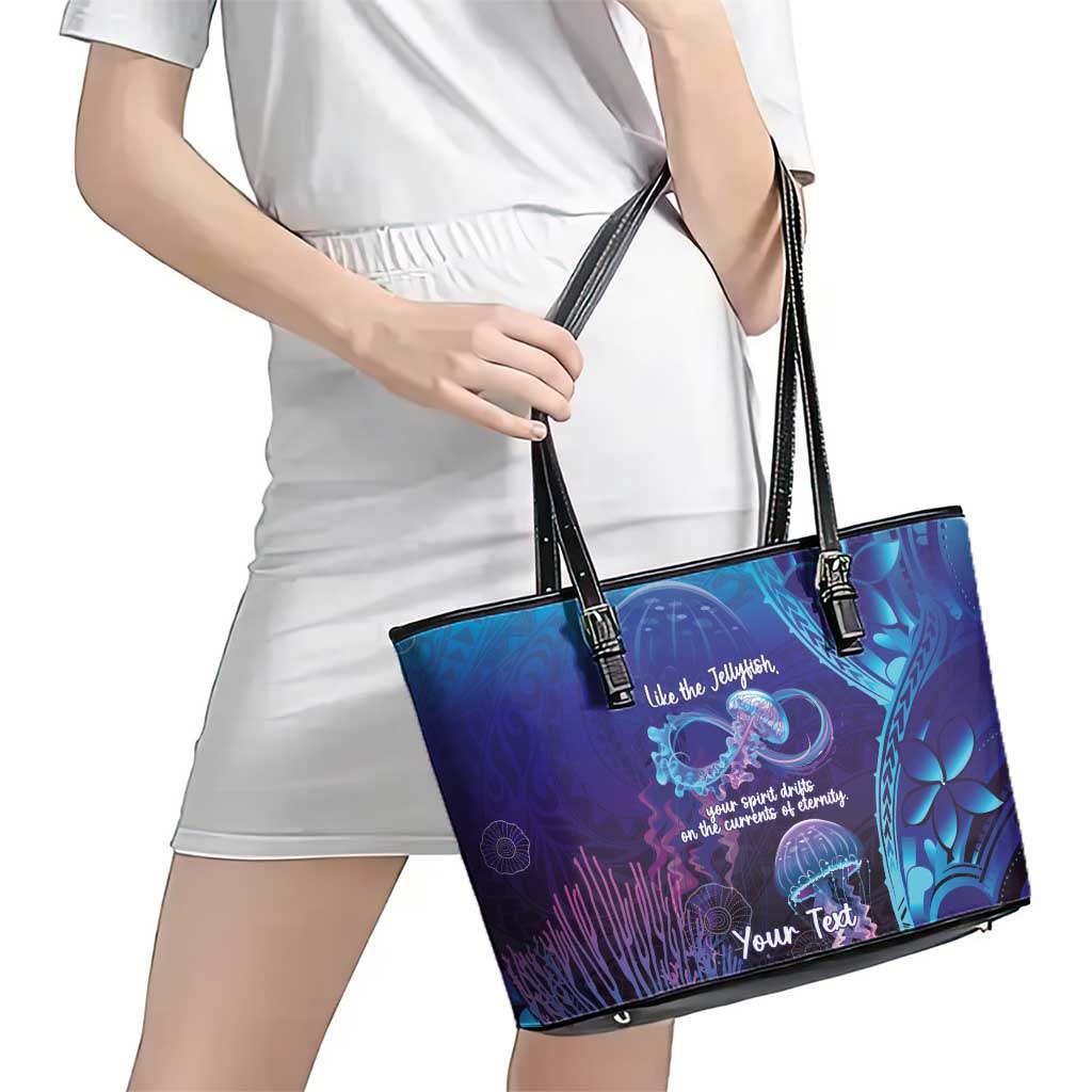 Polynesia Jellyfish Memorial Personalised Leather Tote Bag Infinity Jellies Polynesian Pattern