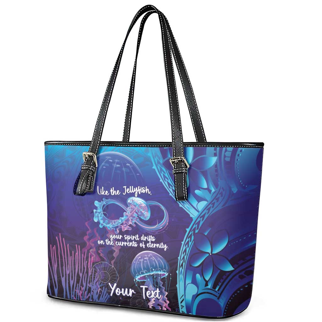 Polynesia Jellyfish Memorial Personalised Leather Tote Bag Infinity Jellies Polynesian Pattern