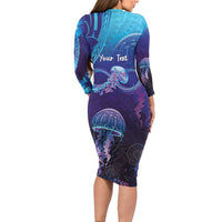Polynesia Jellyfish Memorial Personalised Long Sleeve Bodycon Dress Infinity Jellies Polynesian Pattern
