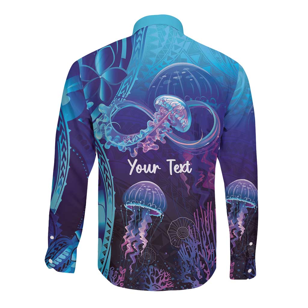 Polynesia Jellyfish Memorial Personalised Long Sleeve Button Shirt Infinity Jellies Polynesian Pattern