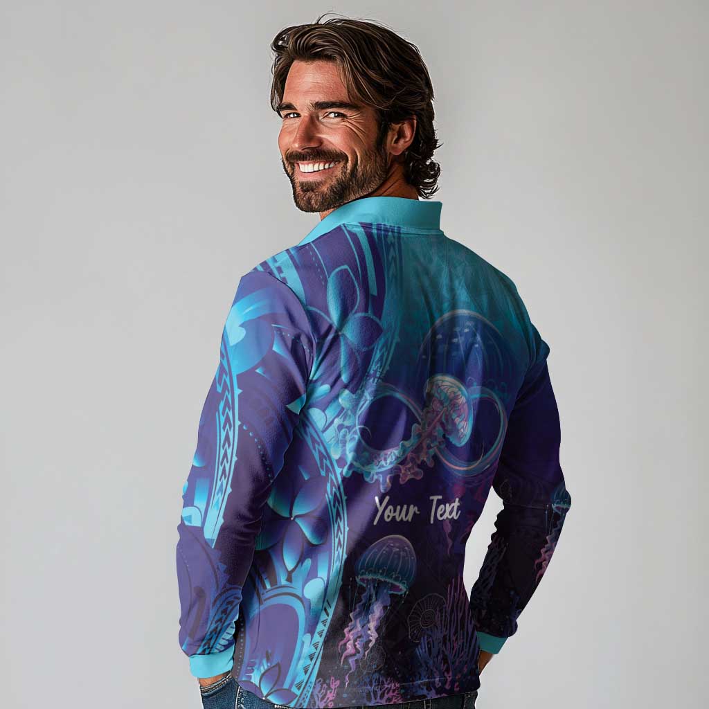 Polynesia Jellyfish Memorial Personalised Long Sleeve Polo Shirt Infinity Jellies Polynesian Pattern