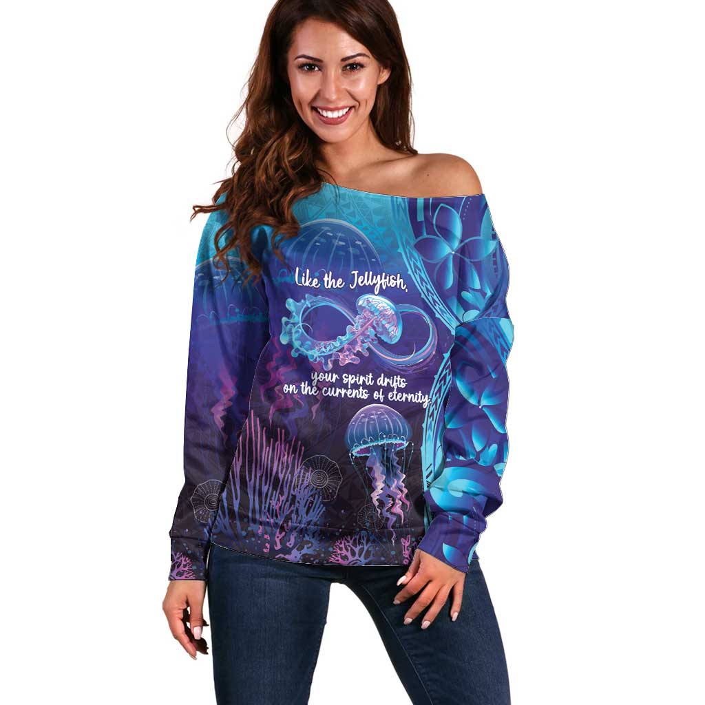 Polynesia Jellyfish Memorial Personalised Off Shoulder Sweater Infinity Jellies Polynesian Pattern