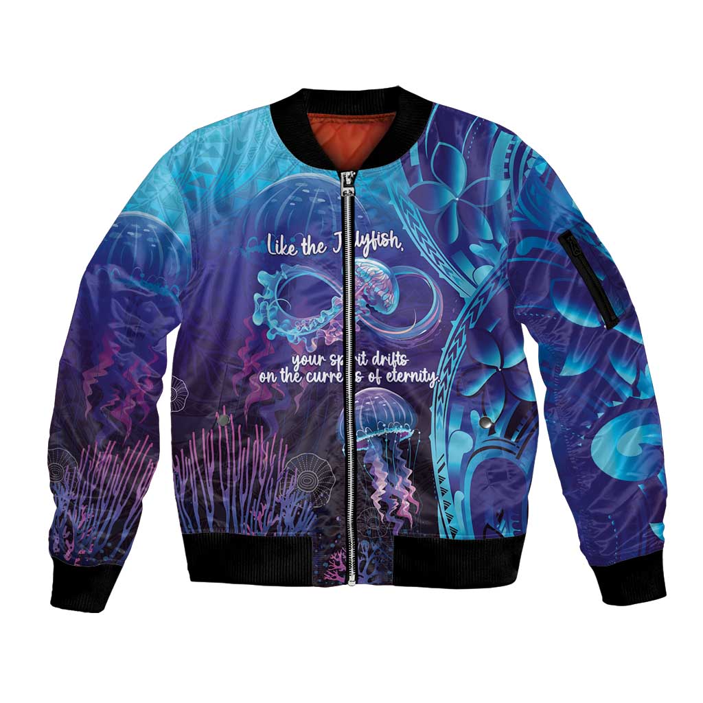 Polynesia Jellyfish Memorial Personalised Sleeve Zip Bomber Jacket Infinity Jellies Polynesian Pattern