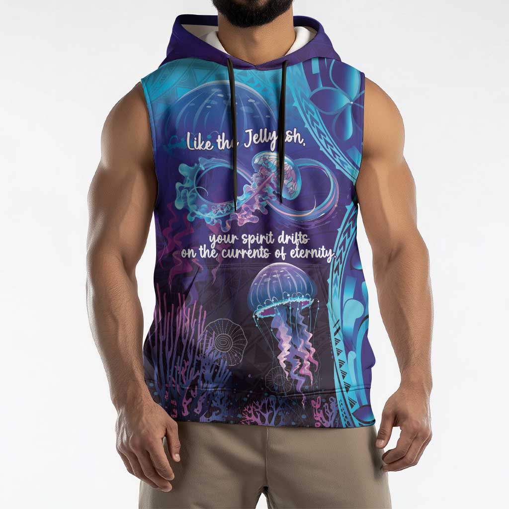 Polynesia Jellyfish Memorial Personalised Sleeveless Hoodie Infinity Jellies Polynesian Pattern