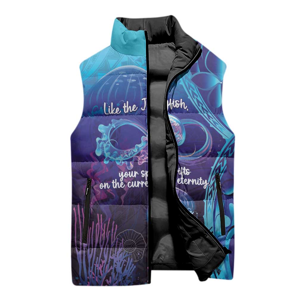 Polynesia Jellyfish Memorial Personalised Sleeveless Puffer Jacket Infinity Jellies Polynesian Pattern