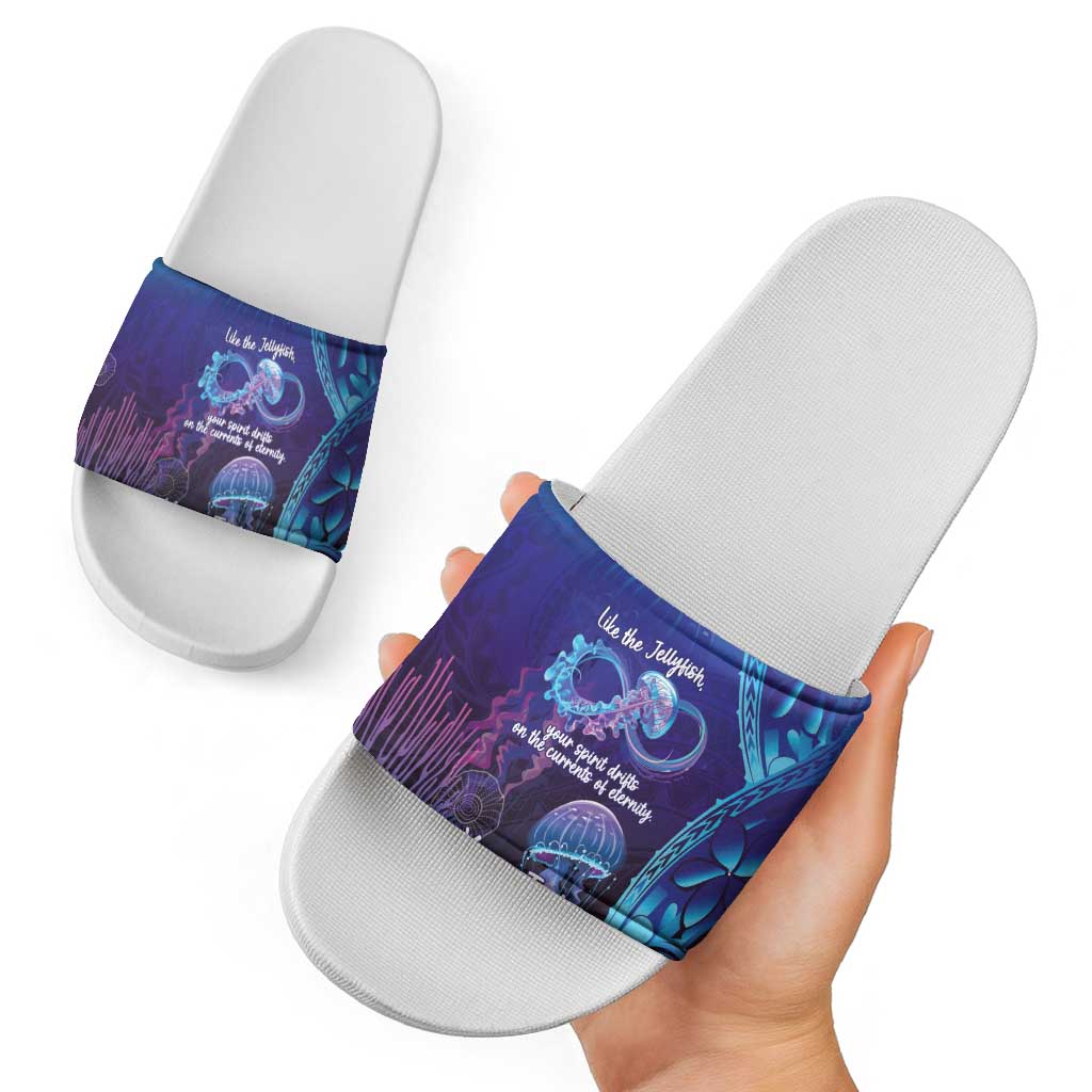 Polynesia Jellyfish Memorial Personalised Slide Sandals Infinity Jellies Polynesian Pattern
