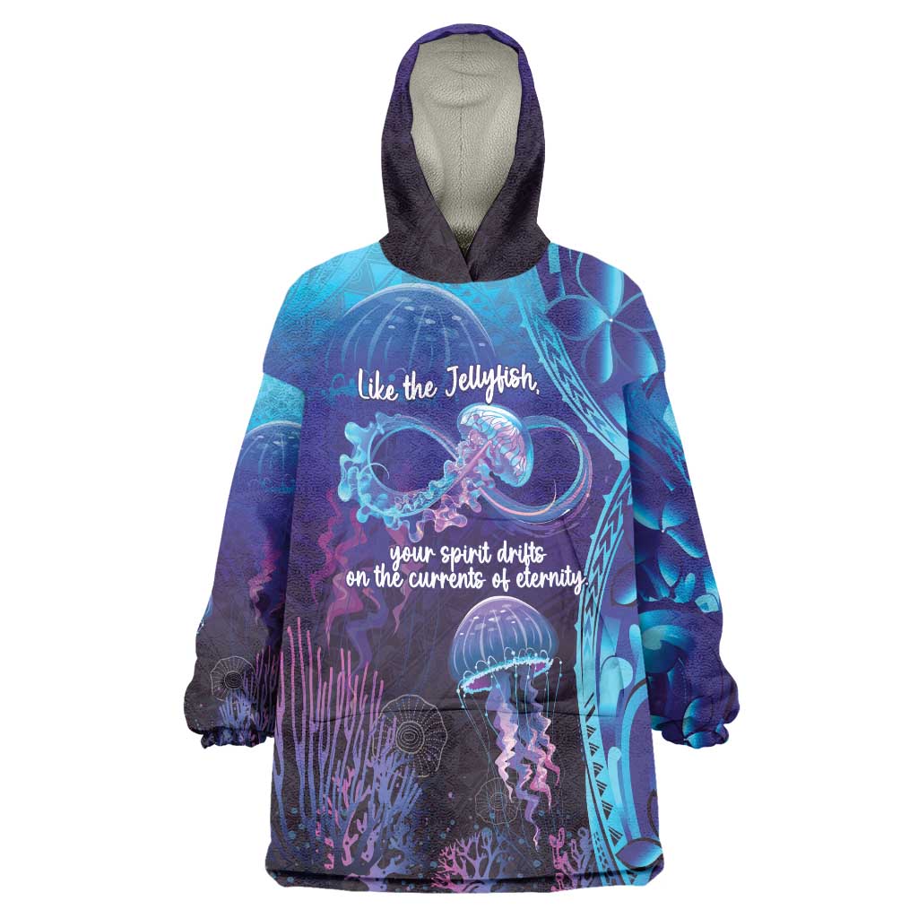 Polynesia Jellyfish Memorial Personalised Wearable Blanket Hoodie Infinity Jellies Polynesian Pattern
