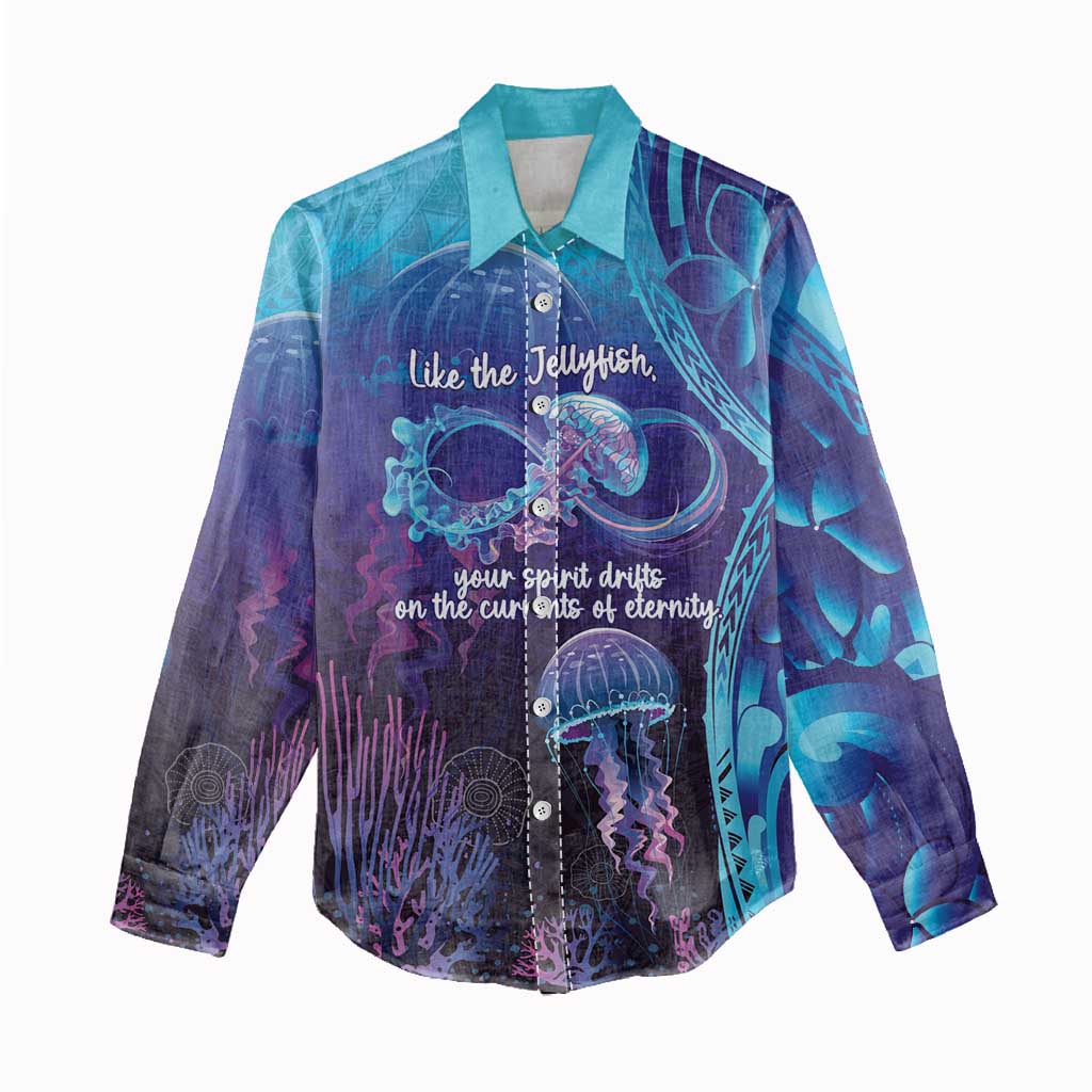 Polynesia Jellyfish Memorial Personalised Women Casual Shirt Infinity Jellies Polynesian Pattern