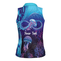 Polynesia Jellyfish Memorial Personalised Women Sleeveless Polo Shirt Infinity Jellies Polynesian Pattern