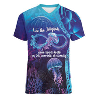 Polynesia Jellyfish Memorial Personalised Women V-Neck T-Shirt Infinity Jellies Polynesian Pattern LT14 Female Purple - Polynesian Pride
