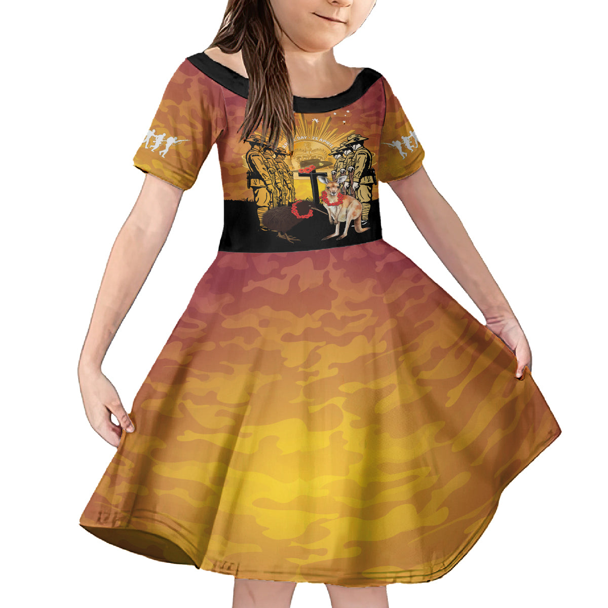 Australia And New Zealand ANZAC Family Matching Off The Shoulder Long Sleeve Dress and Hawaiian Shirt Aussie Kangaroo With Aotearoa Kiwi Lest We Forget