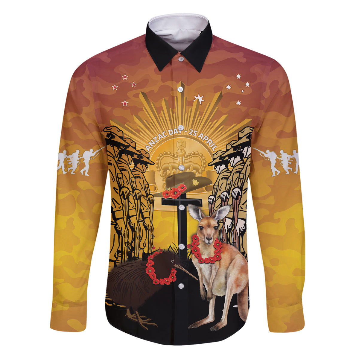 Australia And New Zealand ANZAC Family Matching Puletasi and Hawaiian Shirt Aussie Kangaroo With Aotearoa Kiwi Lest We Forget