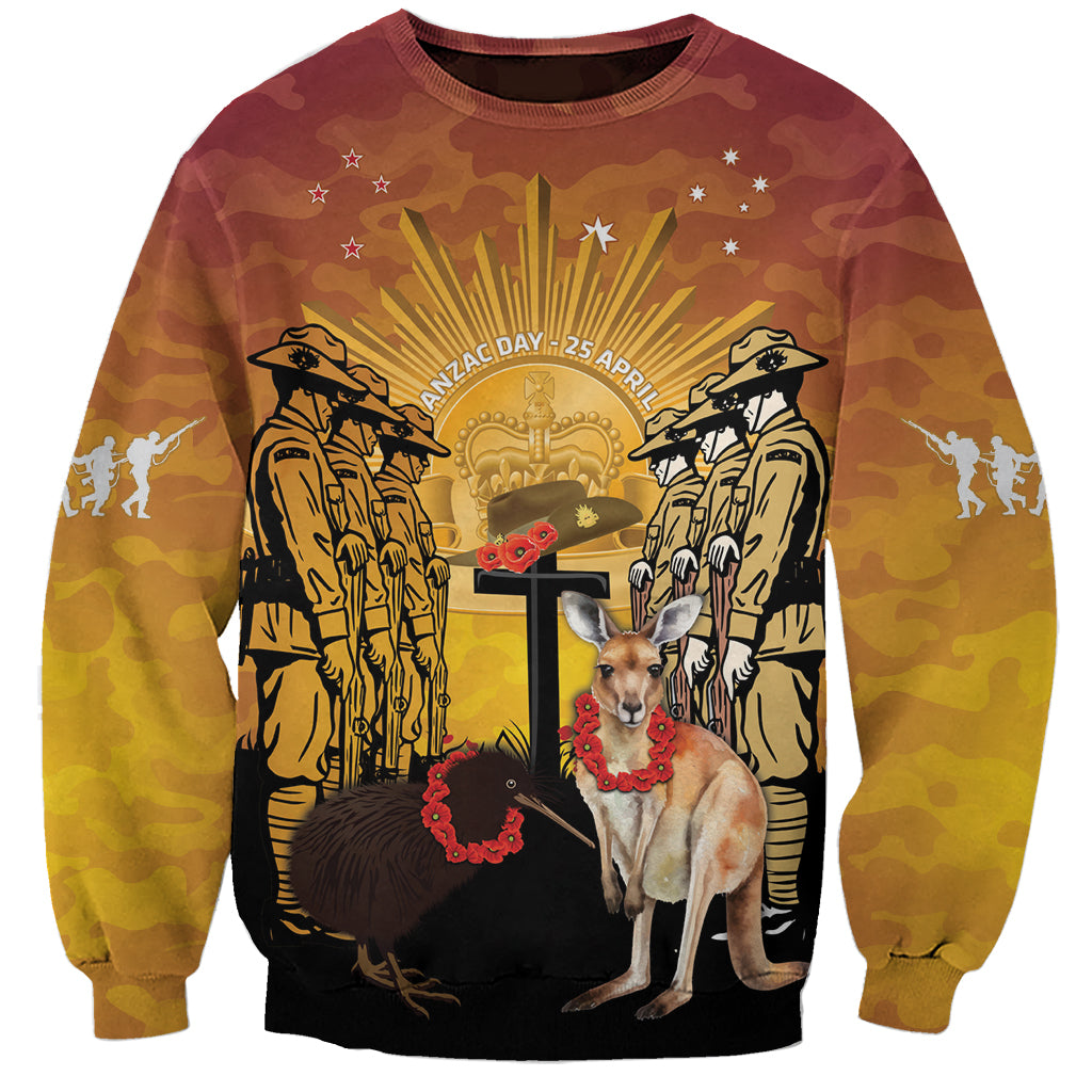Australia And New Zealand ANZAC Sweatshirt Aussie Kangaroo With Aotearoa Kiwi Lest We Forget