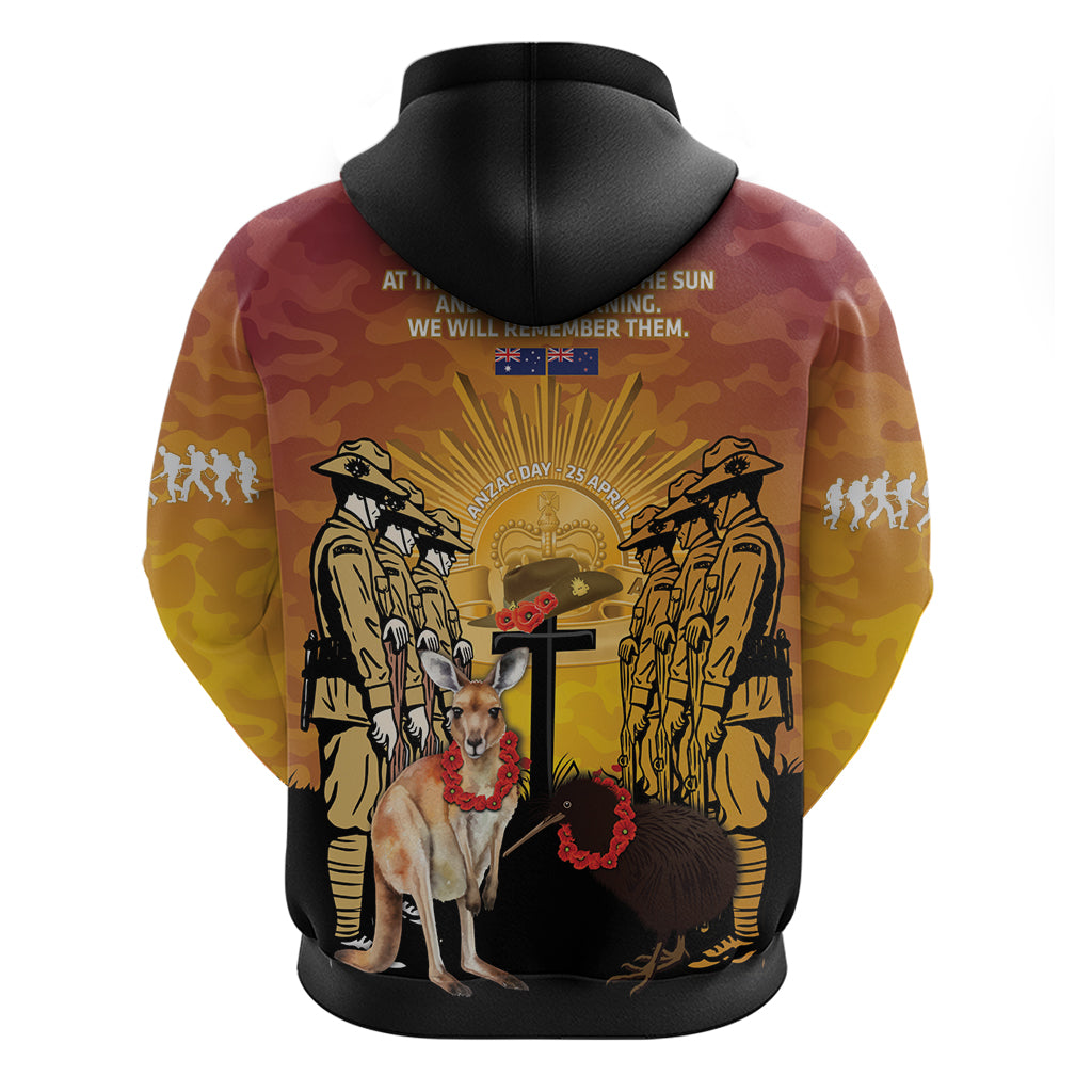 Australia And New Zealand ANZAC Zip Hoodie Aussie Kangaroo With Aotearoa Kiwi Lest We Forget