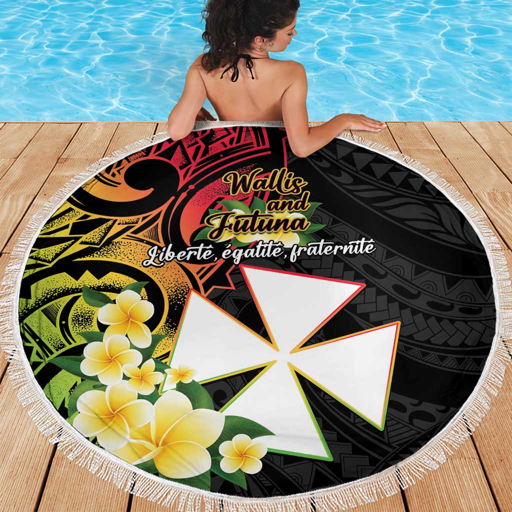 Wallis and Futuna Victory Day Beach Blanket Liberty Equality Fraternity Polynesian Plumeria