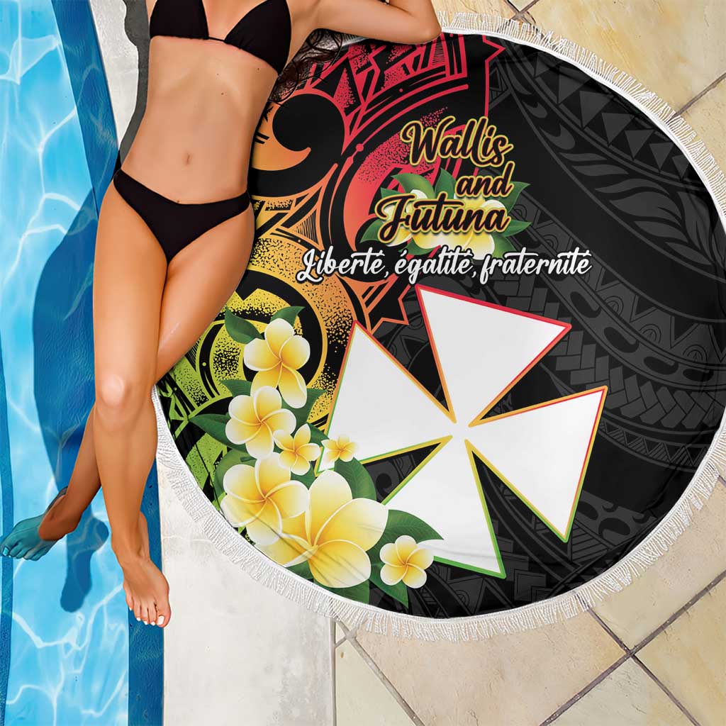 Wallis and Futuna Victory Day Beach Blanket Liberty Equality Fraternity Polynesian Plumeria