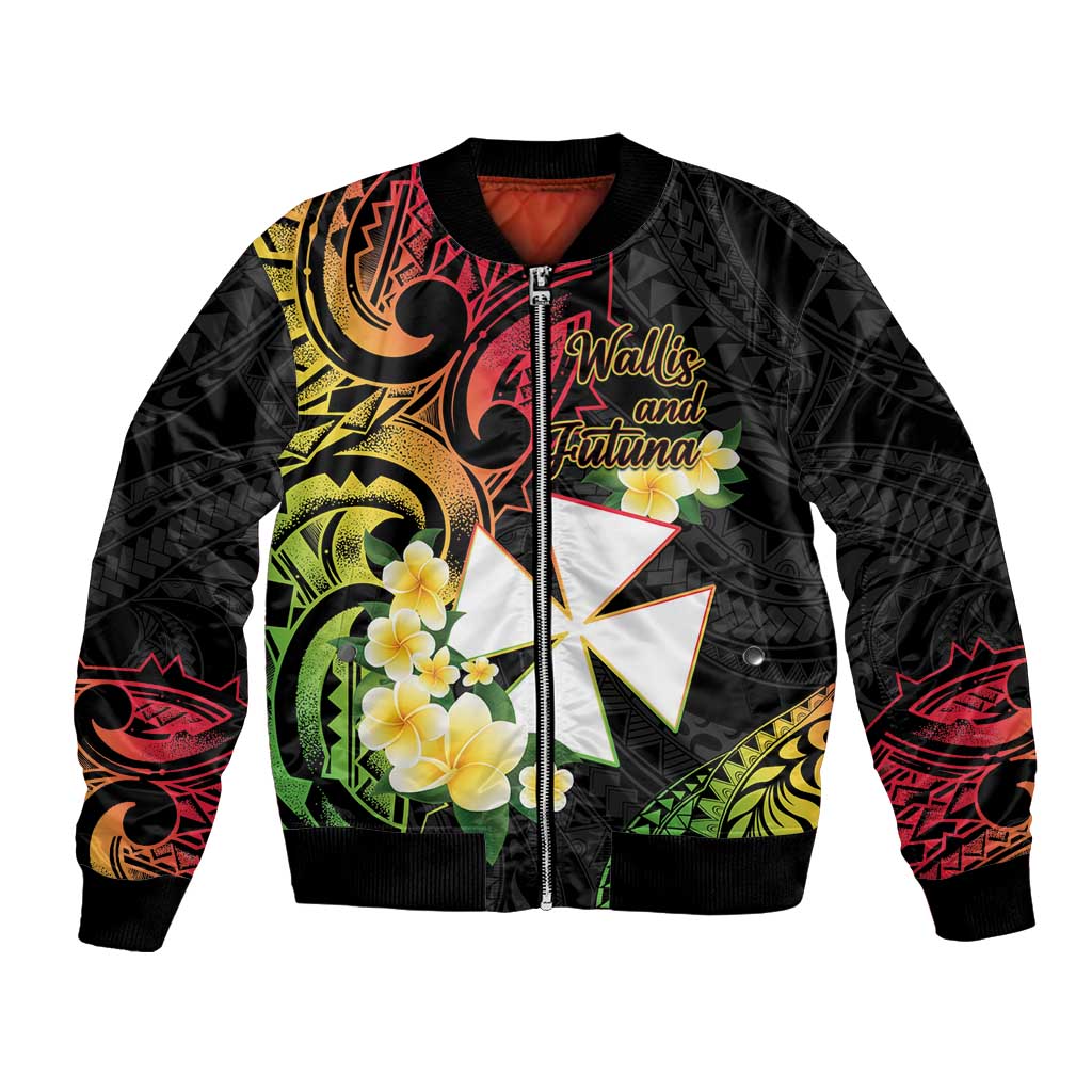 Wallis and Futuna Victory Day Bomber Jacket Liberty Equality Fraternity Polynesian Plumeria