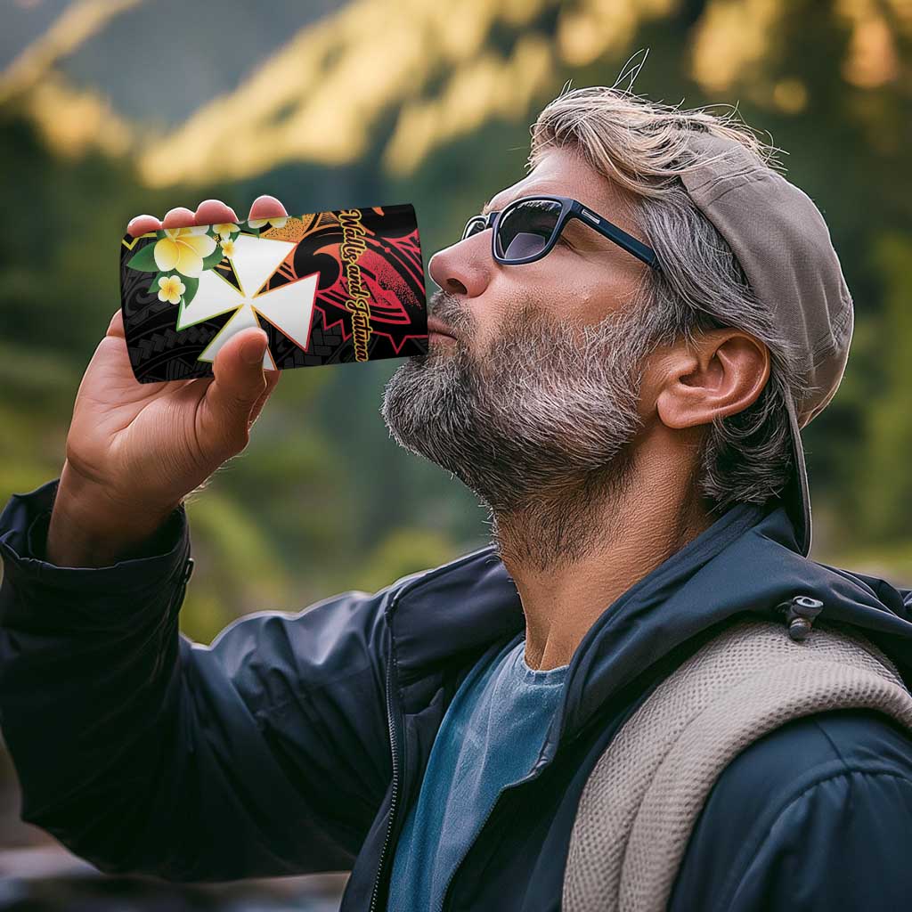 Wallis and Futuna Victory Day 4 in 1 Can Cooler Tumbler Liberty Equality Fraternity Polynesian Plumeria