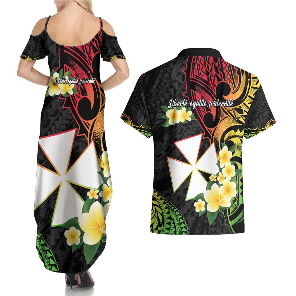 Wallis and Futuna Victory Day Couples Matching Summer Maxi Dress and Hawaiian Shirt Liberty Equality Fraternity Polynesian Plumeria