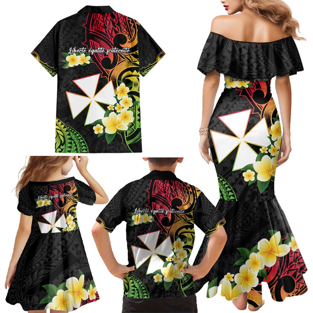 Wallis and Futuna Victory Day Family Matching Mermaid Dress and Hawaiian Shirt Liberty Equality Fraternity Polynesian Plumeria