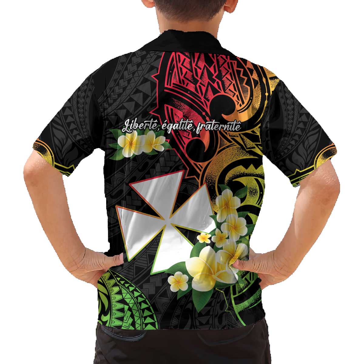 Wallis and Futuna Victory Day Family Matching Off The Shoulder Long Sleeve Dress and Hawaiian Shirt Liberty Equality Fraternity Polynesian Plumeria