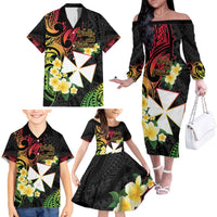 Wallis and Futuna Victory Day Family Matching Off The Shoulder Long Sleeve Dress and Hawaiian Shirt Liberty Equality Fraternity Polynesian Plumeria