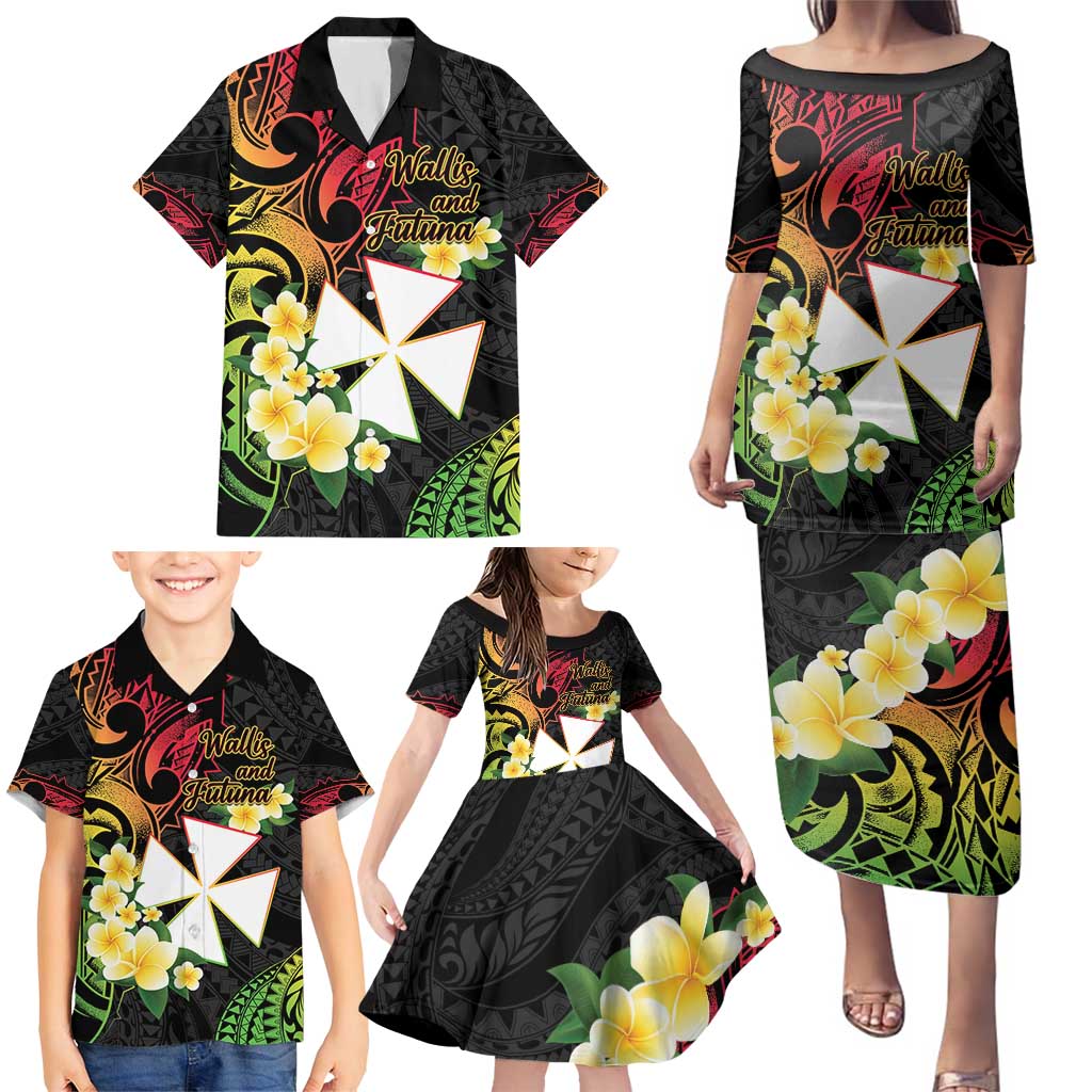 Wallis and Futuna Victory Day Family Matching Puletasi and Hawaiian Shirt Liberty Equality Fraternity Polynesian Plumeria