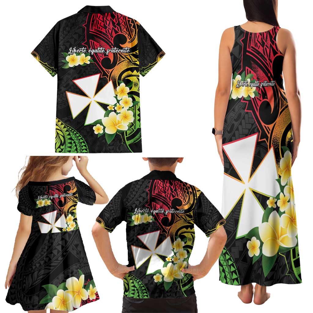 Wallis and Futuna Victory Day Family Matching Tank Maxi Dress and Hawaiian Shirt Liberty Equality Fraternity Polynesian Plumeria