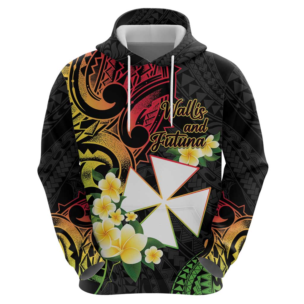 Wallis and Futuna Victory Day Hoodie Liberty Equality Fraternity Polynesian Plumeria