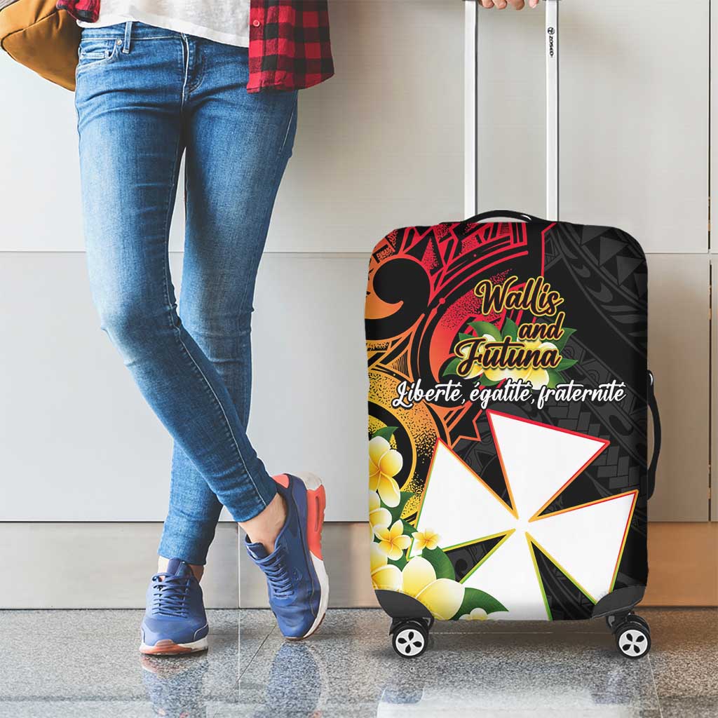 Wallis and Futuna Victory Day Luggage Cover Liberty Equality Fraternity Polynesian Plumeria