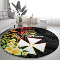 Wallis and Futuna Victory Day Round Carpet Liberty Equality Fraternity Polynesian Plumeria