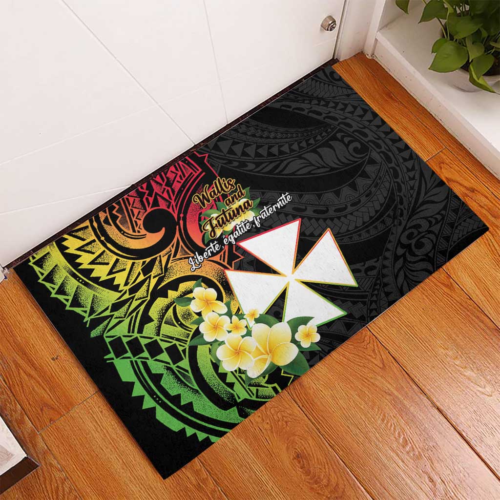 Wallis and Futuna Victory Day Rubber Doormat Liberty Equality Fraternity Polynesian Plumeria