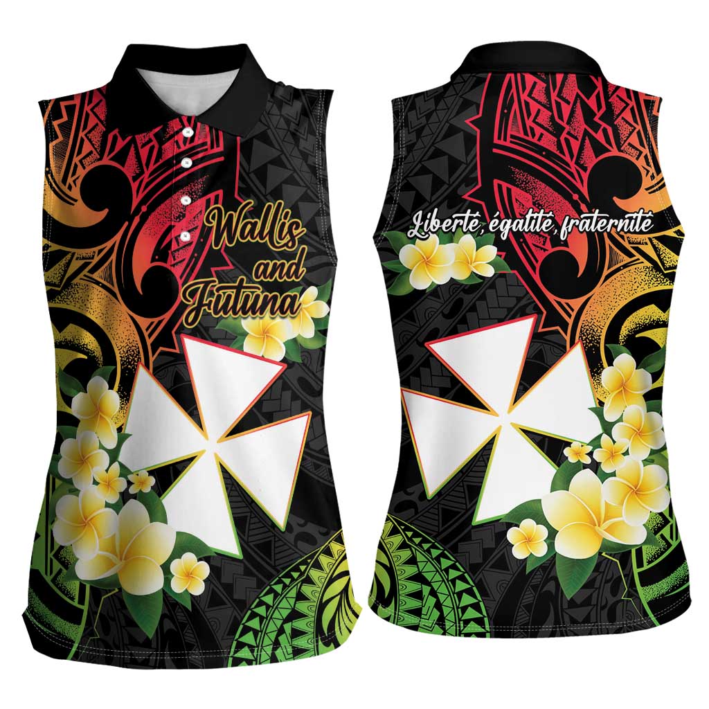 Wallis and Futuna Victory Day Women Sleeveless Polo Shirt Liberty Equality Fraternity Polynesian Plumeria