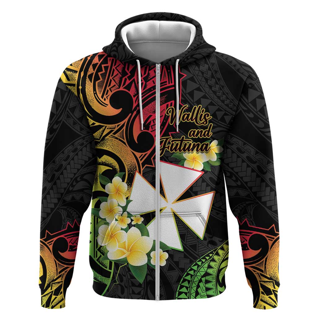 Wallis and Futuna Victory Day Zip Hoodie Liberty Equality Fraternity Polynesian Plumeria