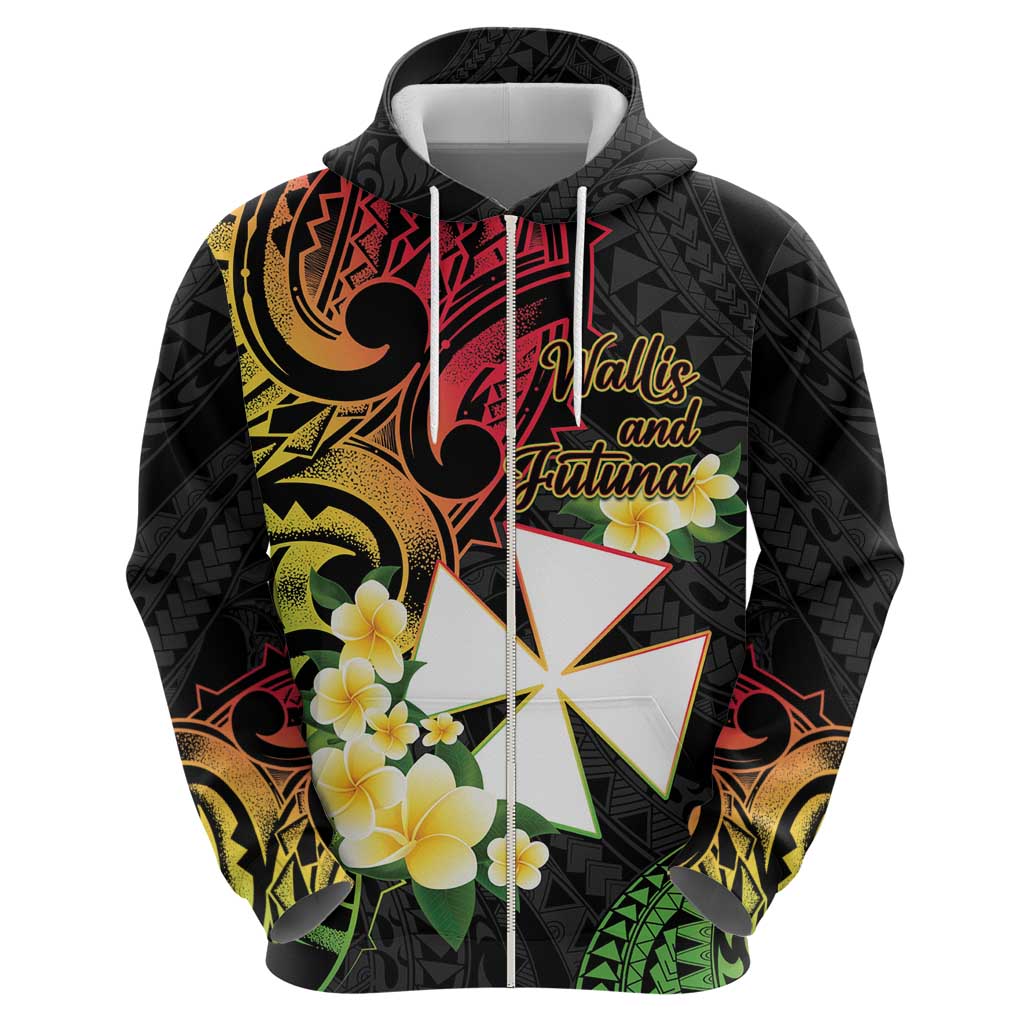 Wallis and Futuna Victory Day Zip Hoodie Liberty Equality Fraternity Polynesian Plumeria