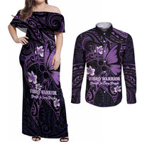 Personalised Fibromyalgia Awareness Month Couples Matching Off Shoulder Maxi Dress and Long Sleeve Button Shirt Fibro Warrior Strength In Every Struggle