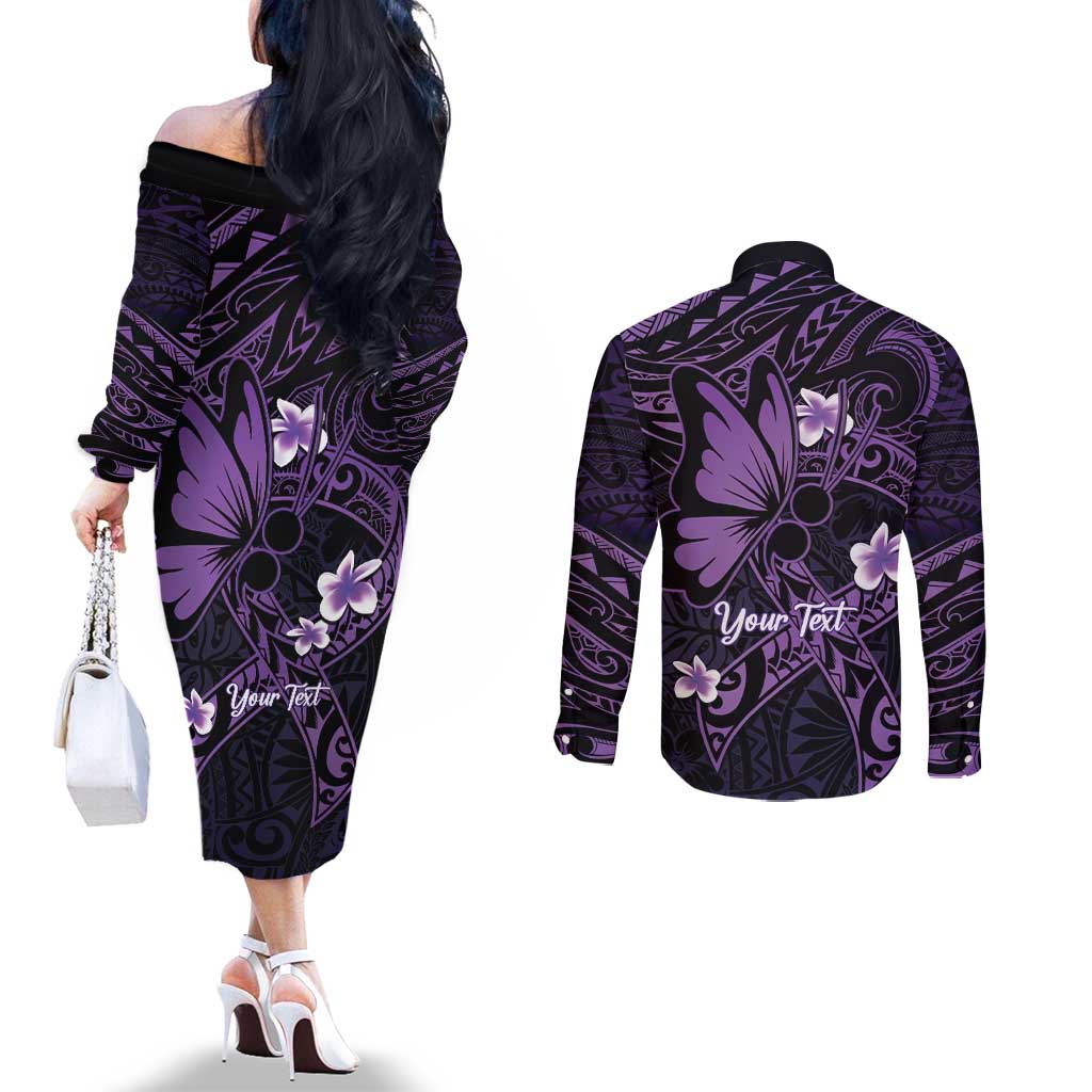 Personalised Fibromyalgia Awareness Month Couples Matching Off The Shoulder Long Sleeve Dress and Long Sleeve Button Shirt Fibro Warrior Strength In Every Struggle