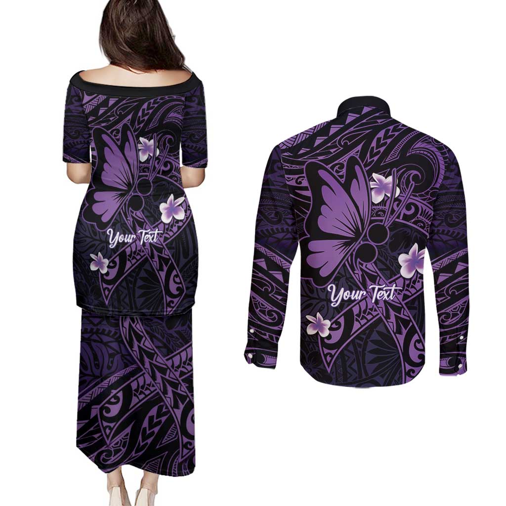 Personalised Fibromyalgia Awareness Month Couples Matching Puletasi and Long Sleeve Button Shirt Fibro Warrior Strength In Every Struggle