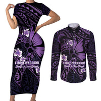 Personalised Fibromyalgia Awareness Month Couples Matching Short Sleeve Bodycon Dress and Long Sleeve Button Shirt Fibro Warrior Strength In Every Struggle