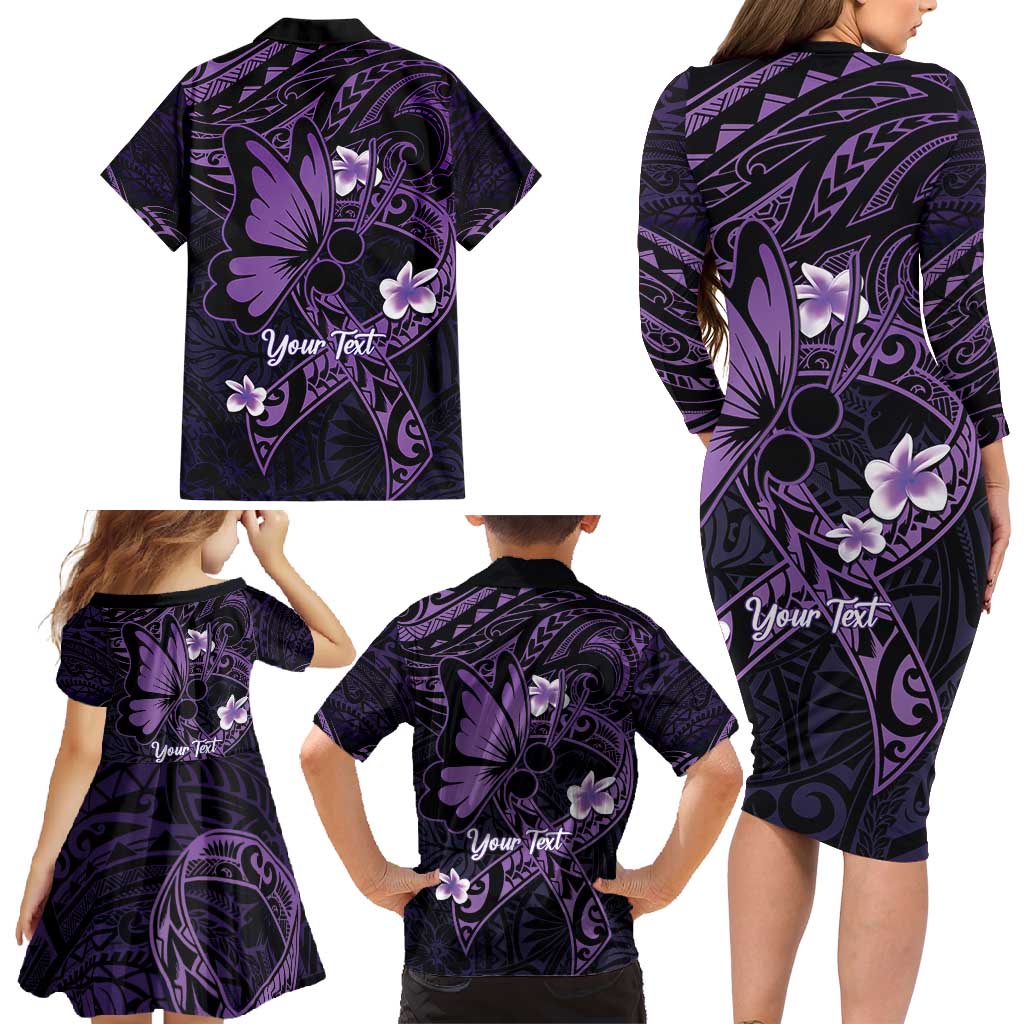 Personalised Fibromyalgia Awareness Month Family Matching Long Sleeve Bodycon Dress and Hawaiian Shirt Fibro Warrior Strength In Every Struggle