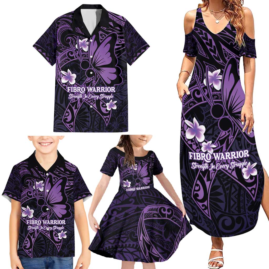 Personalised Fibromyalgia Awareness Month Family Matching Summer Maxi Dress and Hawaiian Shirt Fibro Warrior Strength In Every Struggle