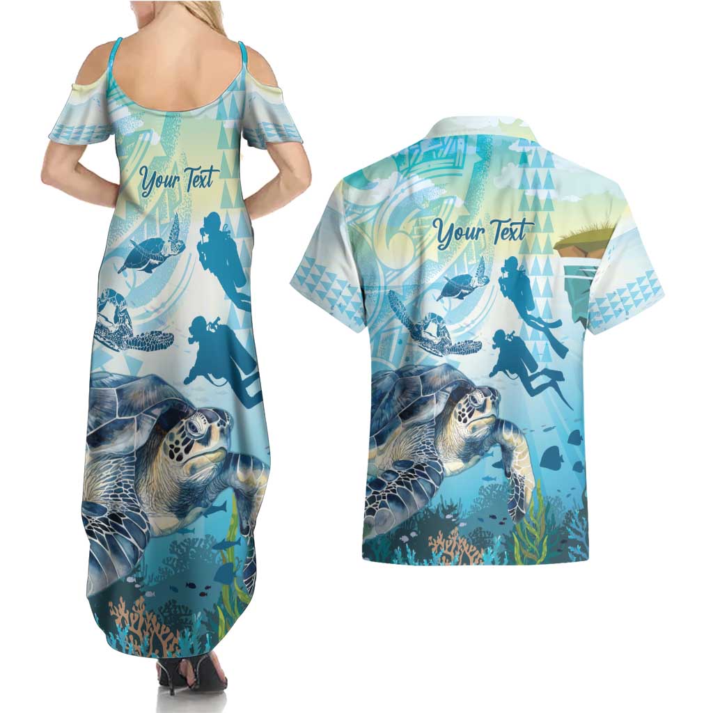Personalized Snorkeling Hawaii Couples Matching Summer Maxi Dress and Hawaiian Shirt Ocean Lover Hawaiian Kakau Honu Turtle