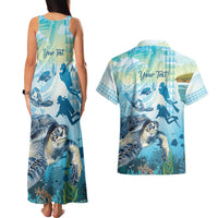 Personalized Snorkeling Hawaii Couples Matching Tank Maxi Dress and Hawaiian Shirt Ocean Lover Hawaiian Kakau Honu Turtle