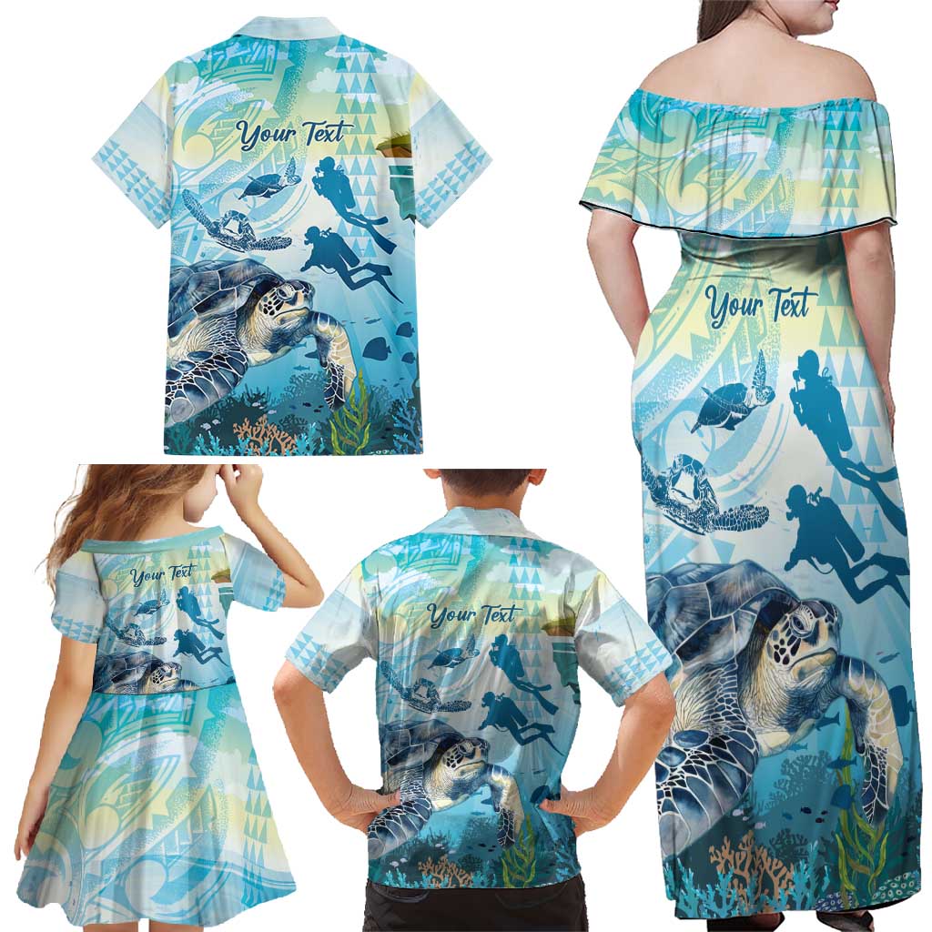 Personalized Snorkeling Hawaii Family Matching Off Shoulder Maxi Dress and Hawaiian Shirt Ocean Lover Hawaiian Kakau Honu Turtle