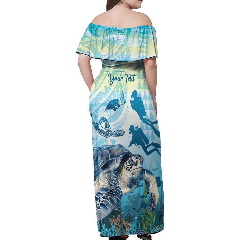 Personalized Snorkeling Hawaii Family Matching Off Shoulder Maxi Dress and Hawaiian Shirt Ocean Lover Hawaiian Kakau Honu Turtle