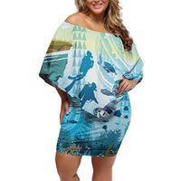 Personalized Snorkeling Hawaii Family Matching Off Shoulder Short Dress and Hawaiian Shirt Ocean Lover Hawaiian Kakau Honu Turtle