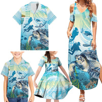 Personalized Snorkeling Hawaii Family Matching Summer Maxi Dress and Hawaiian Shirt Ocean Lover Hawaiian Kakau Honu Turtle