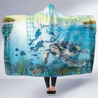 Personalized Snorkeling Hawaii Hooded Blanket Ocean Lover Hawaiian Kakau Honu Turtle LT14 One Size Cyan - Polynesian Pride